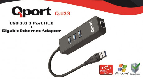 QPORT Q-U3G USB 3.0 ÇOKLAYICI/GIGABIT ADAPTÖR