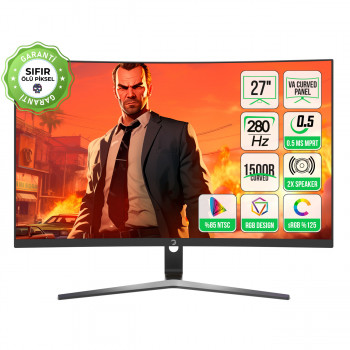 GamePower 27'' Vivid V80 VA Panel Curved RGB 280Hz 0.5ms FHD 2x2W Pivot Speaker Gaming Monitör (Sıfır Ölü Piksel Garantili)